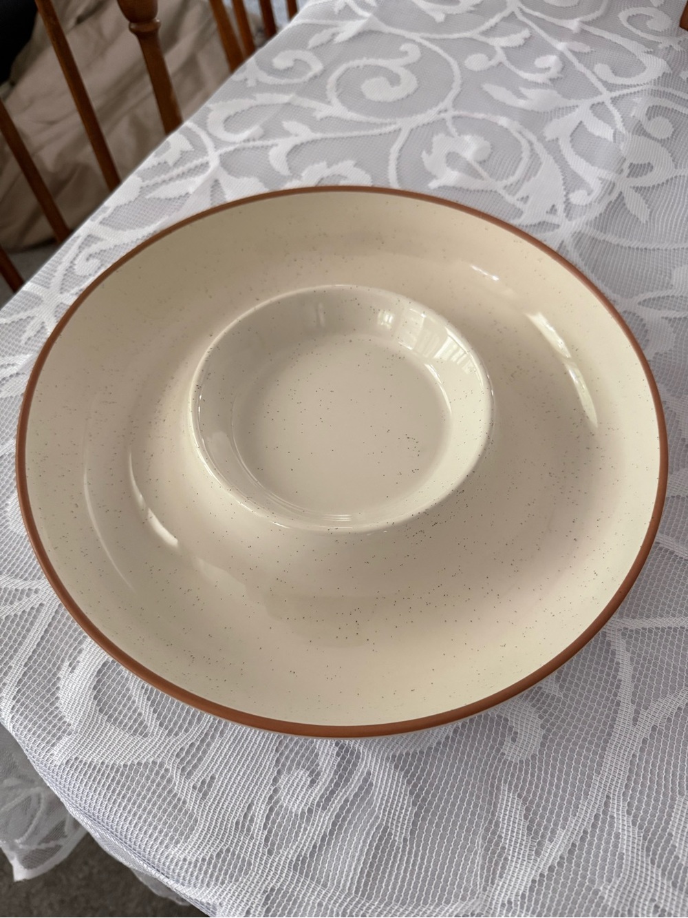 Ceramic Cream Speckled Chip & Dip Bowl